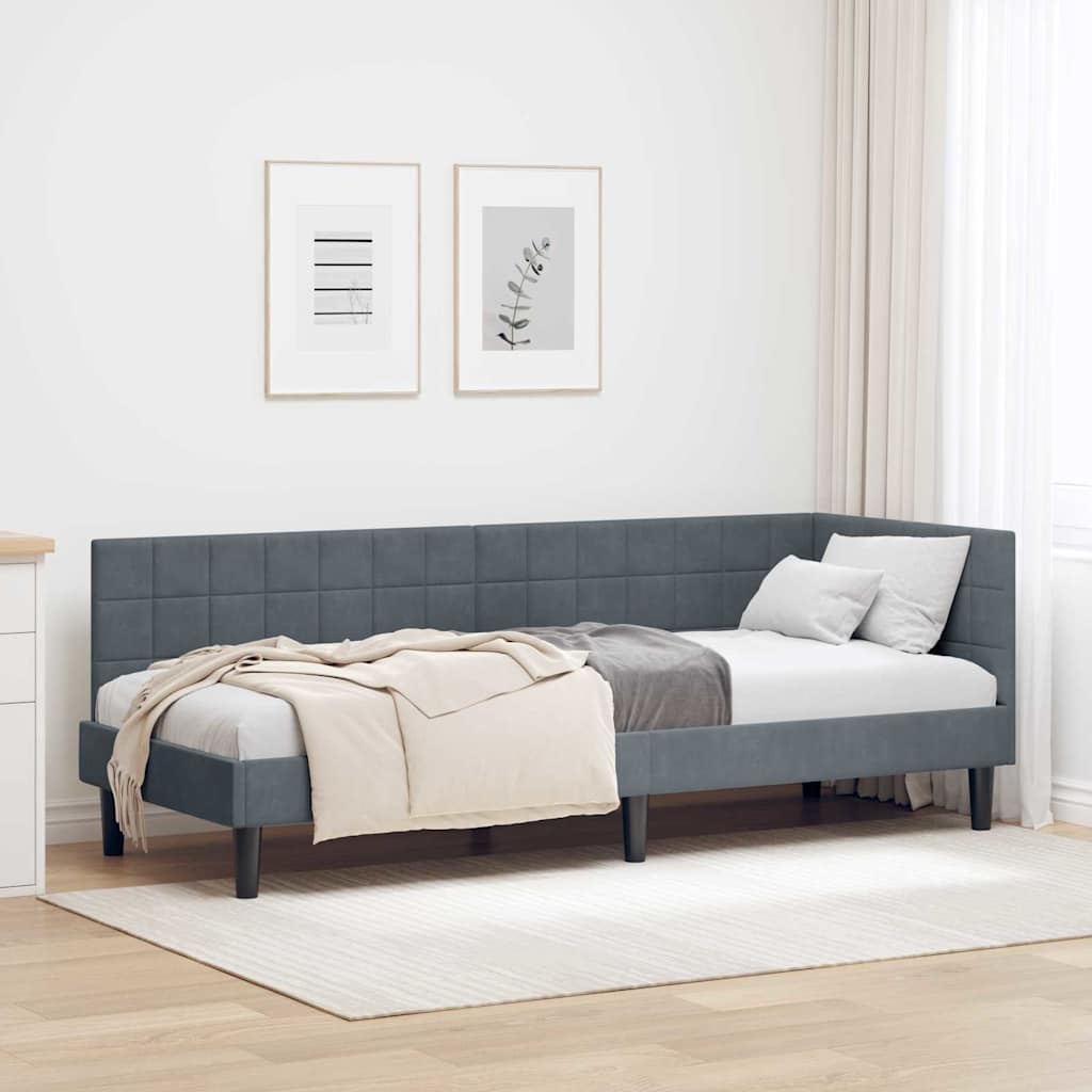 Corner Bed Frame with Headboard Dark Grey 80 cm x 200 cm Velvet