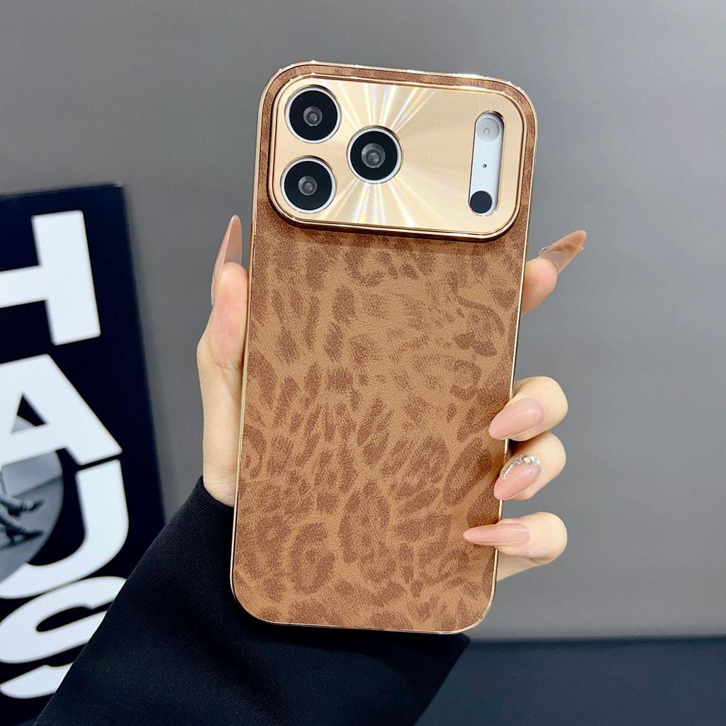 Electroplated Leopard Print Case for iPhone 14/15/16/17 Pro Max