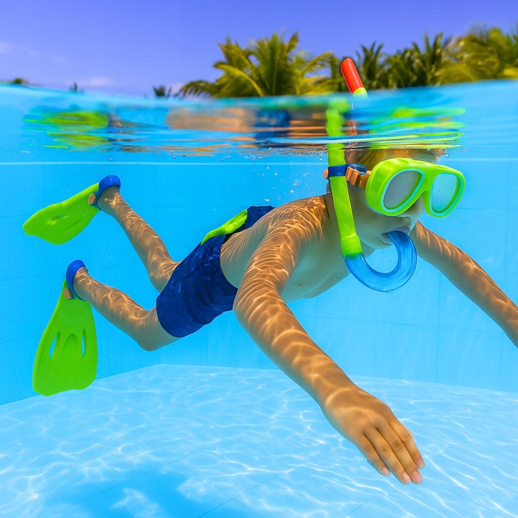Diving Set: Mask with Snorkel, Swimming Goggles + Fins