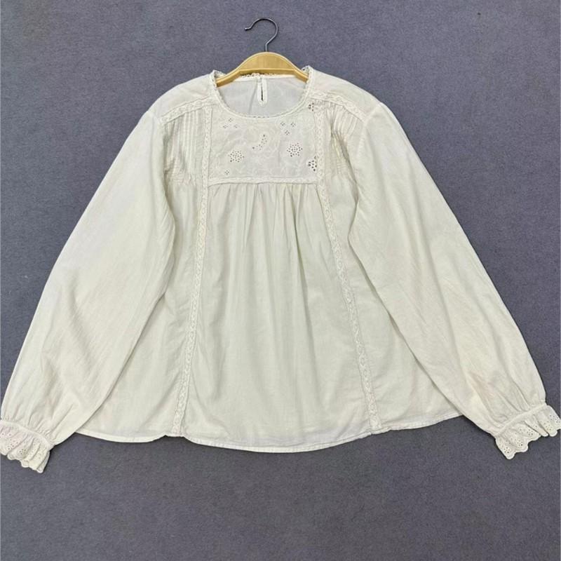 Johnature Лесные кружевные однотонные рубашки осенние вышитые тонкие женские повседневные простые свободные базовые топы