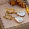 SENIKO Natural Freshwater Big Baroque Pearl Earrings Fashion Cubic Zirconia Pearl Drop Earrings For Women Party Jewelry