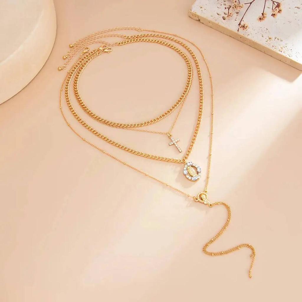 Ingemark 3Pcs/Set Trendy Creative Y-Shaped Tassel Necklace Gold Color Cross Rhinestone Pendant Necklace Aesthetics Jewelry Gifts