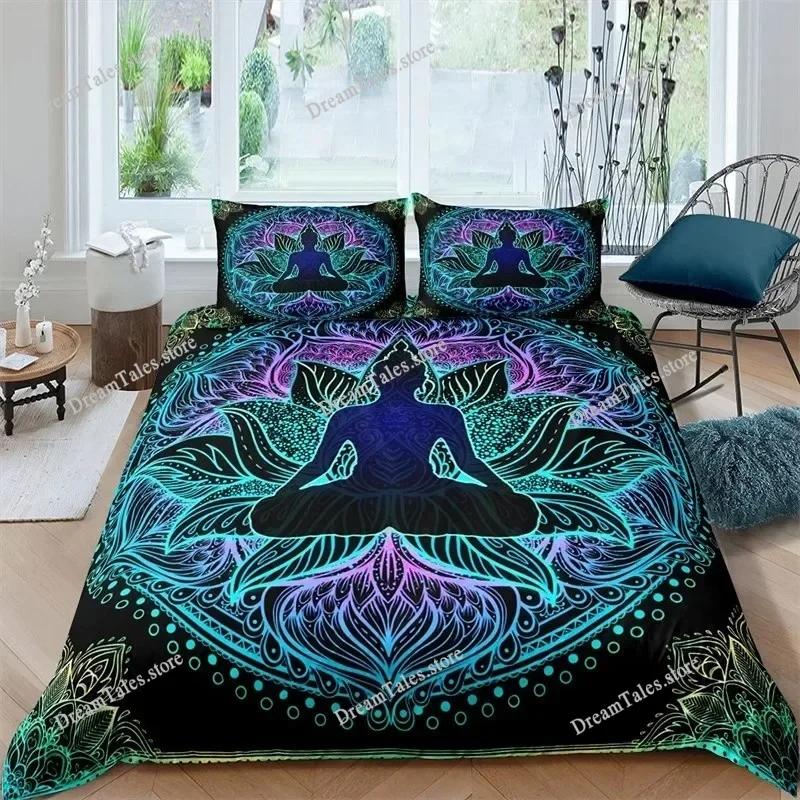 Пододеяльник Bohemian Chakra Meditation Relax Theme Yoga Комплект постельного белья Exotic Mandala Lotus Покрывало для одеяла Full King Спальня Декор
