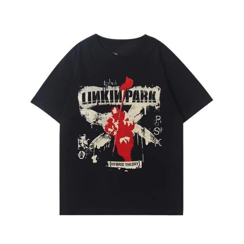 Linkin Park Lincoln Park Группа Периферийная Футболка с Коротким Рукавом Свободная Винтажная Рок Одежда с Рукавом Три Четверти Большого Размера Летняя Одежда