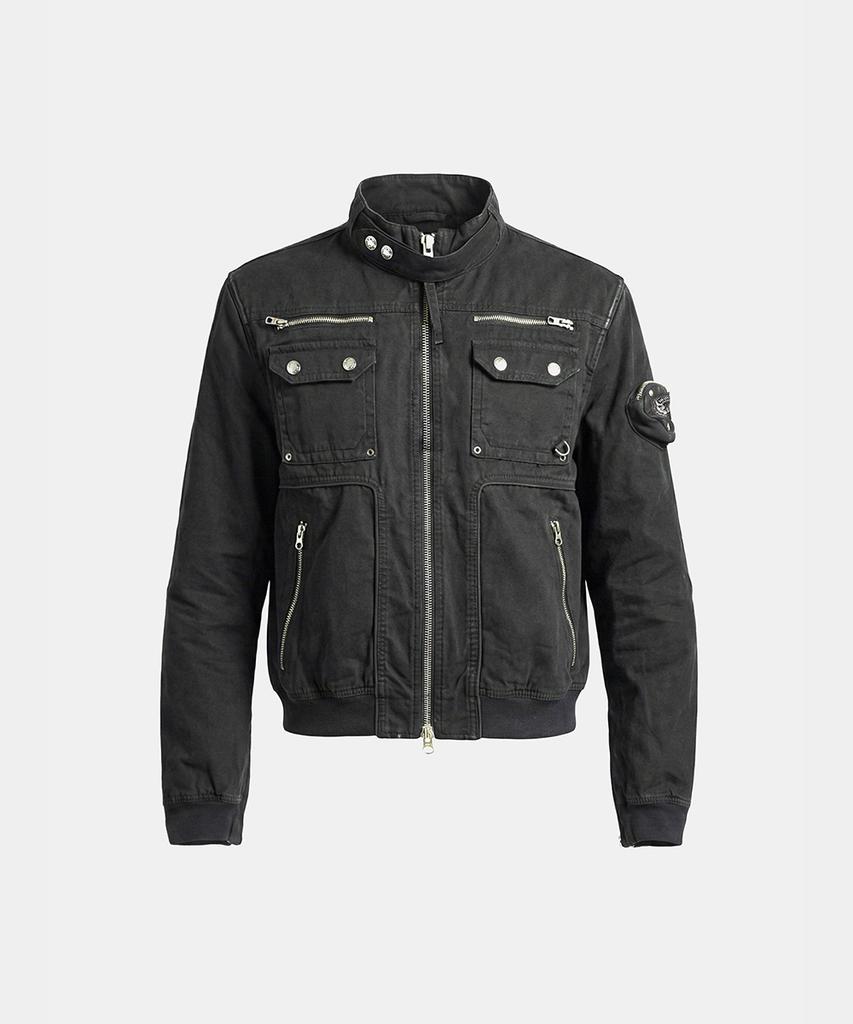 Badblood Daytona High-Neck Strap Bomber Jacket - Washed Black