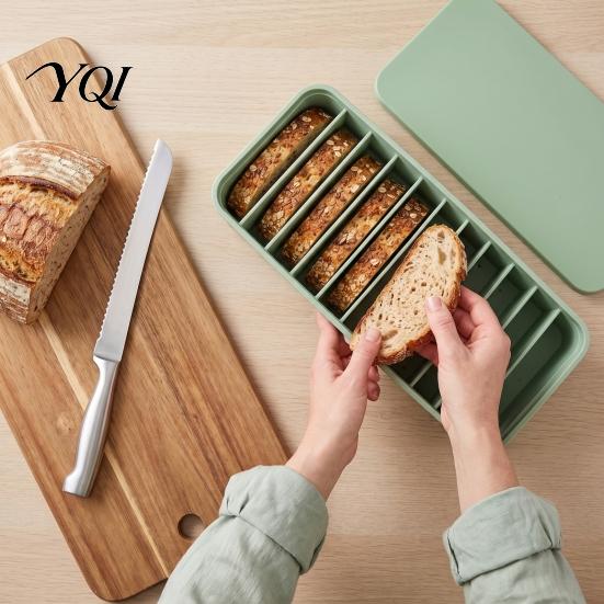 Cafe Bread Slice Display Box 11-Slot Silicone Freezer for Sourdough Storage, Flexible Container with Individual Bakery Storage Solution Compartments