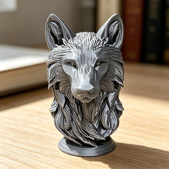 3D-печатная фигурка головы волка, реалистичная статуэтка головы волка на круглой подставке, скульптура головы дикого животного для дома, офиса, книжной полки