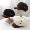 Button color matching beret women spring and autumn travel octagonal hat newsboy hat painter hat