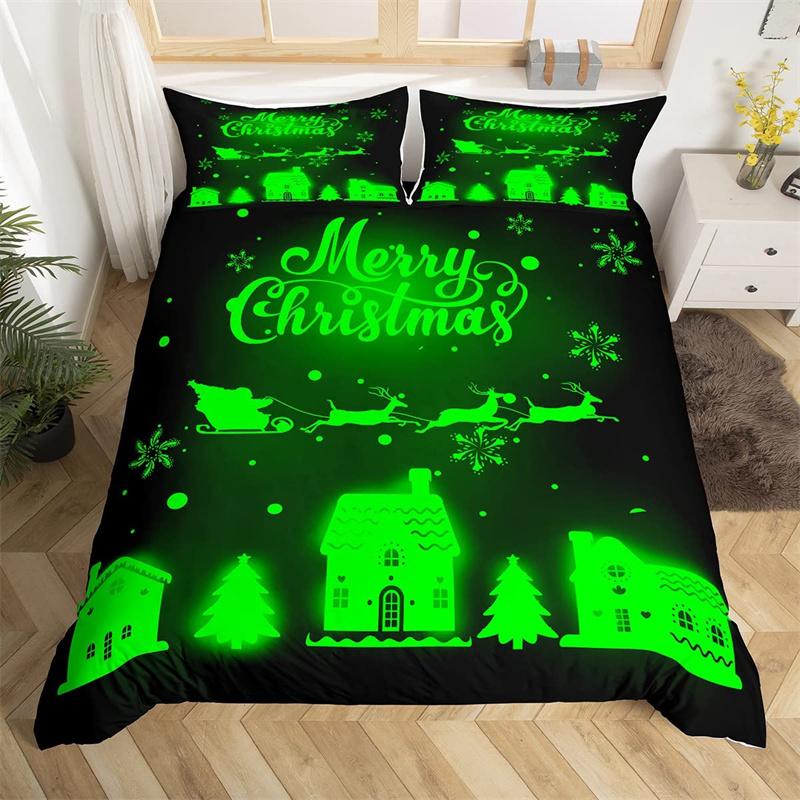 Merry Christmas Duvet Cover Deer Elk Red Bedding Set For Boys Girl Happy New Year Comforter Cover Winter Holiday Bedspread Cover