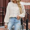 Однотонный свитер осень-зима свободный круглый вырез с рукавами-фонариками вязаный свитер для женщин
