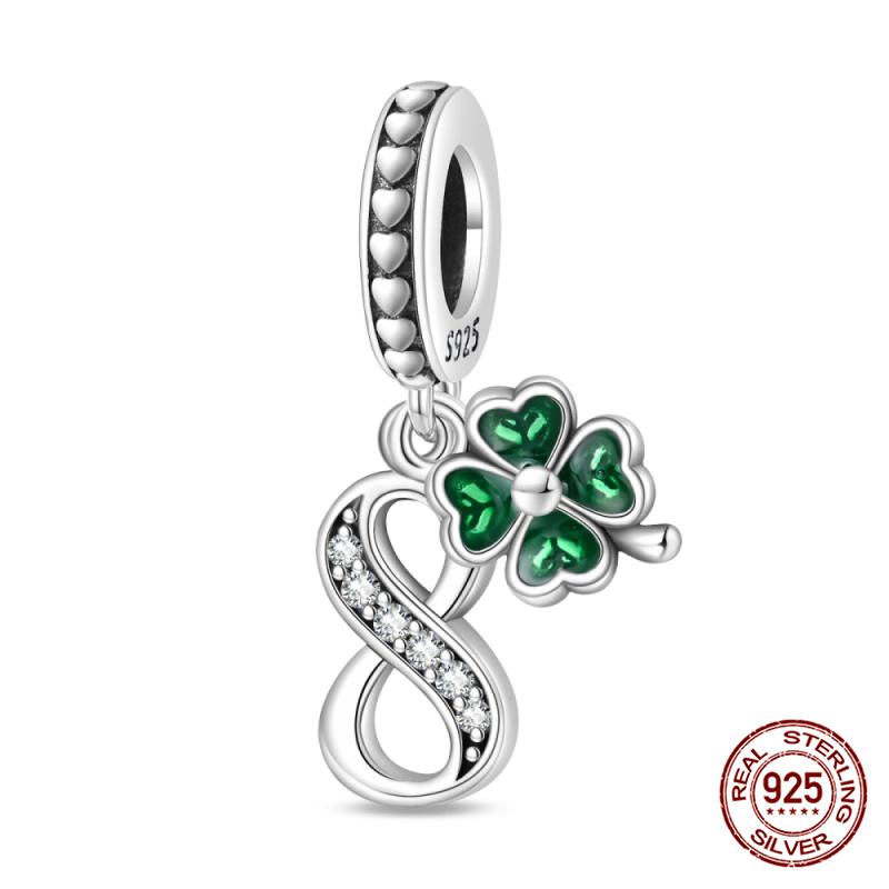 100% 925 Silver Green Zircon Lucky Number Pendant Suitable for Original 925 Women Bracelet DIY Jewelry Making Gift