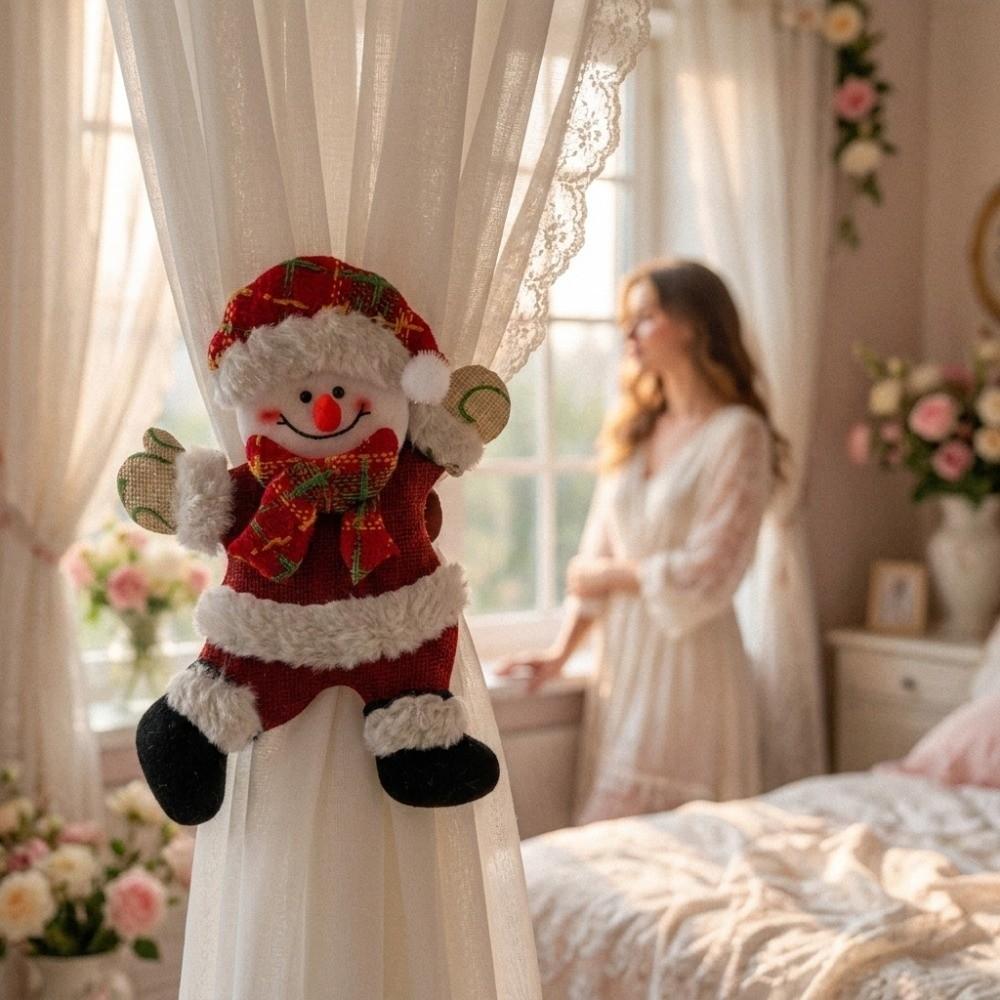 2pcs/set Felt Snowman Curtain Holder Decorative Window Curtain Fastener New Year
