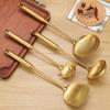 1Pc Golden Stainless Steel Long Handle Cooking Utensils Rice Spoon Soup Ladle Pancake Spatula Colander Gadgets for Kitchen