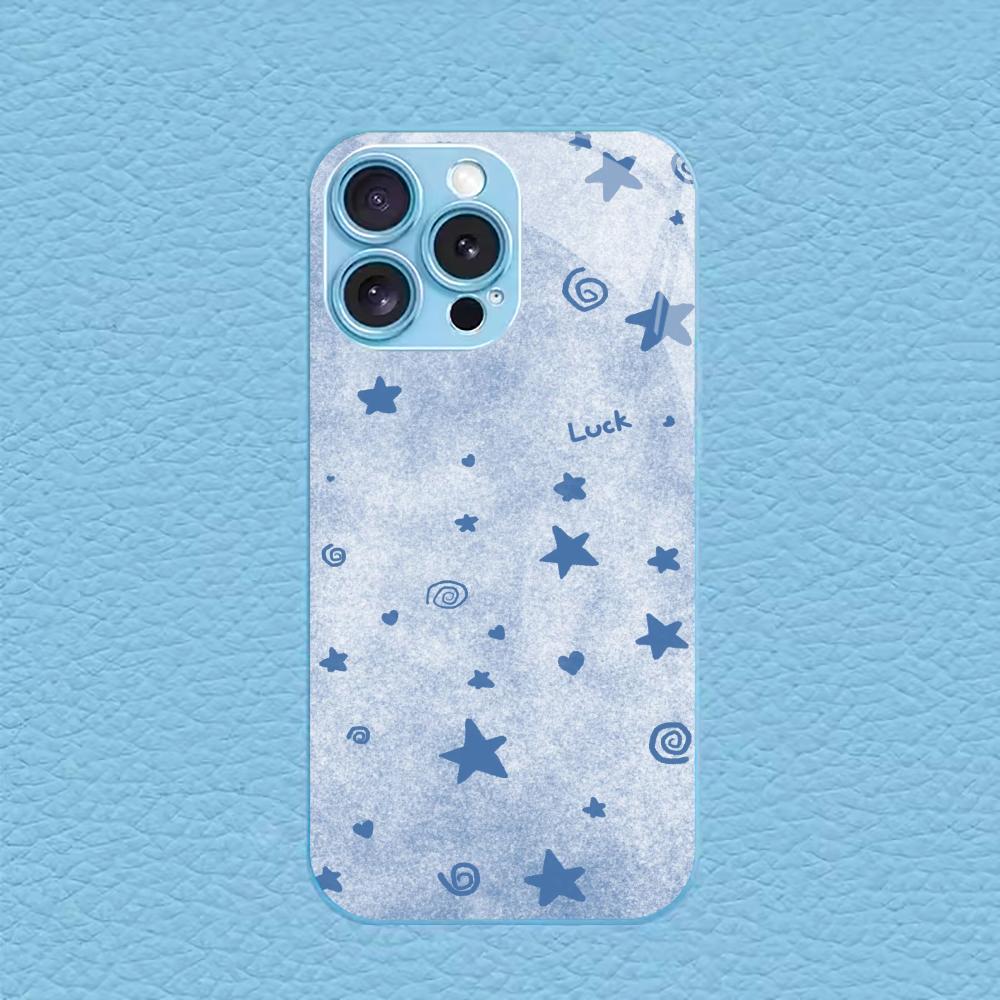 Trendy Blue Star Luck for iphone 17 case for coque iphone Fashion Case fundas Glass for iPhone 17 16 15 14 13 12 11pm Pro Plus