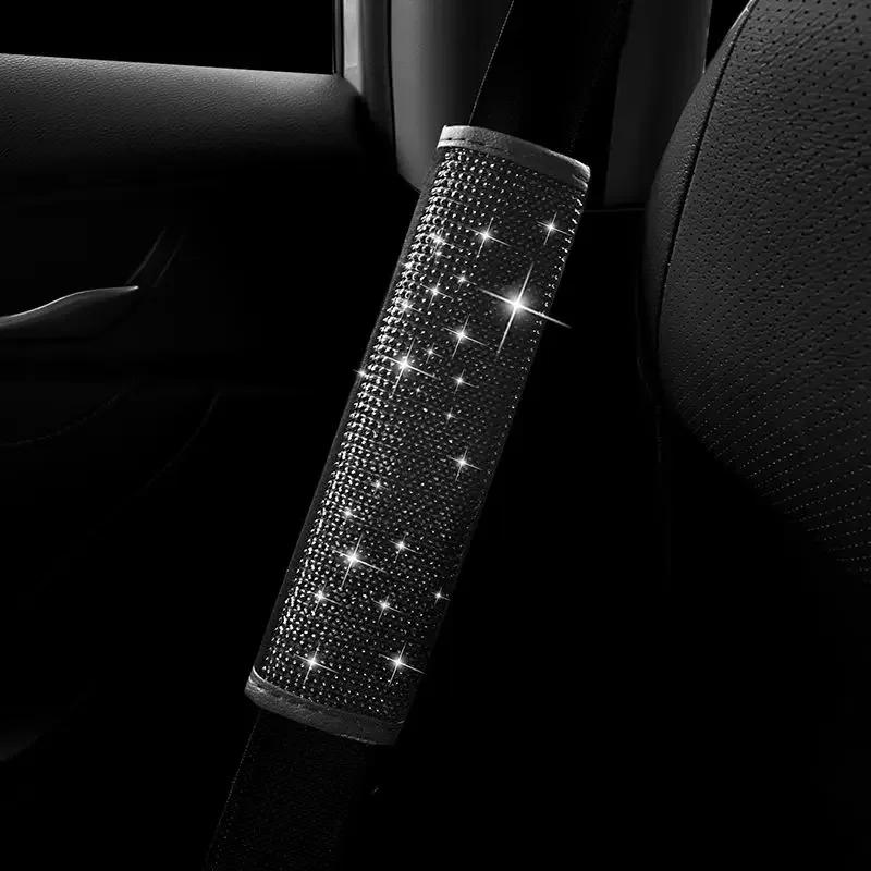 Bling Car Accessories Women Handbrake Gear Shift Rearview Mirror Armrest Cover Shoulder Pad Red Rhinestone Decoration Styling