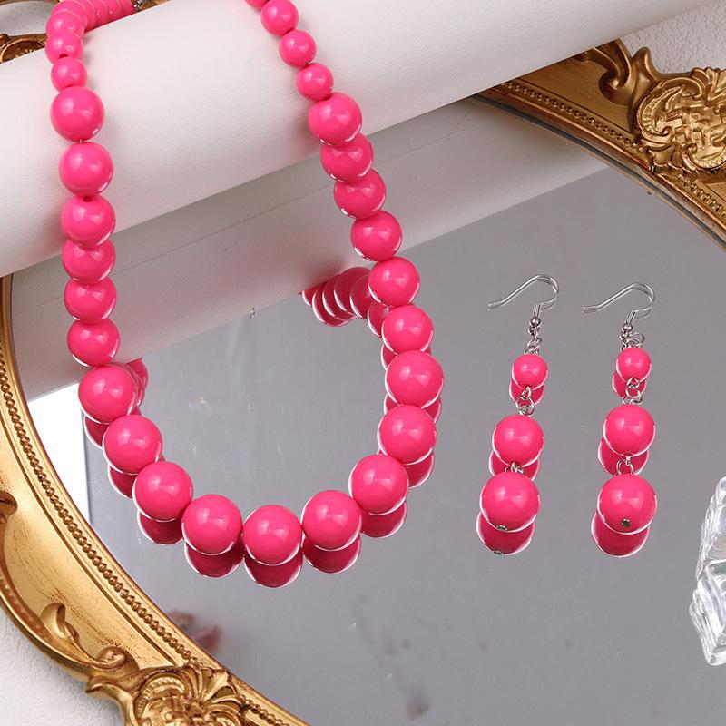 European and American exaggerated earrings, high-end candy color, size round bead pendant, simple retro design set, jewelry women