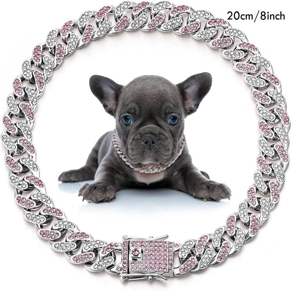 New Link Chain Dog Diamond Chain Collar Inlaid Rhinestone Diamond Link Chain Hip Hop 12mm Pet Crystal