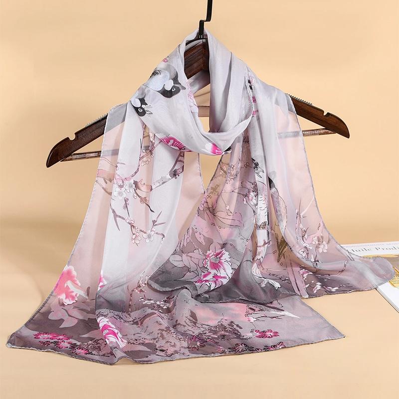 New Fashion Print Design Women Silk Scarf Shawl Elegant Headscarf Convinient Bandage Hijabs Chiffon Muslim Wrap Scarves