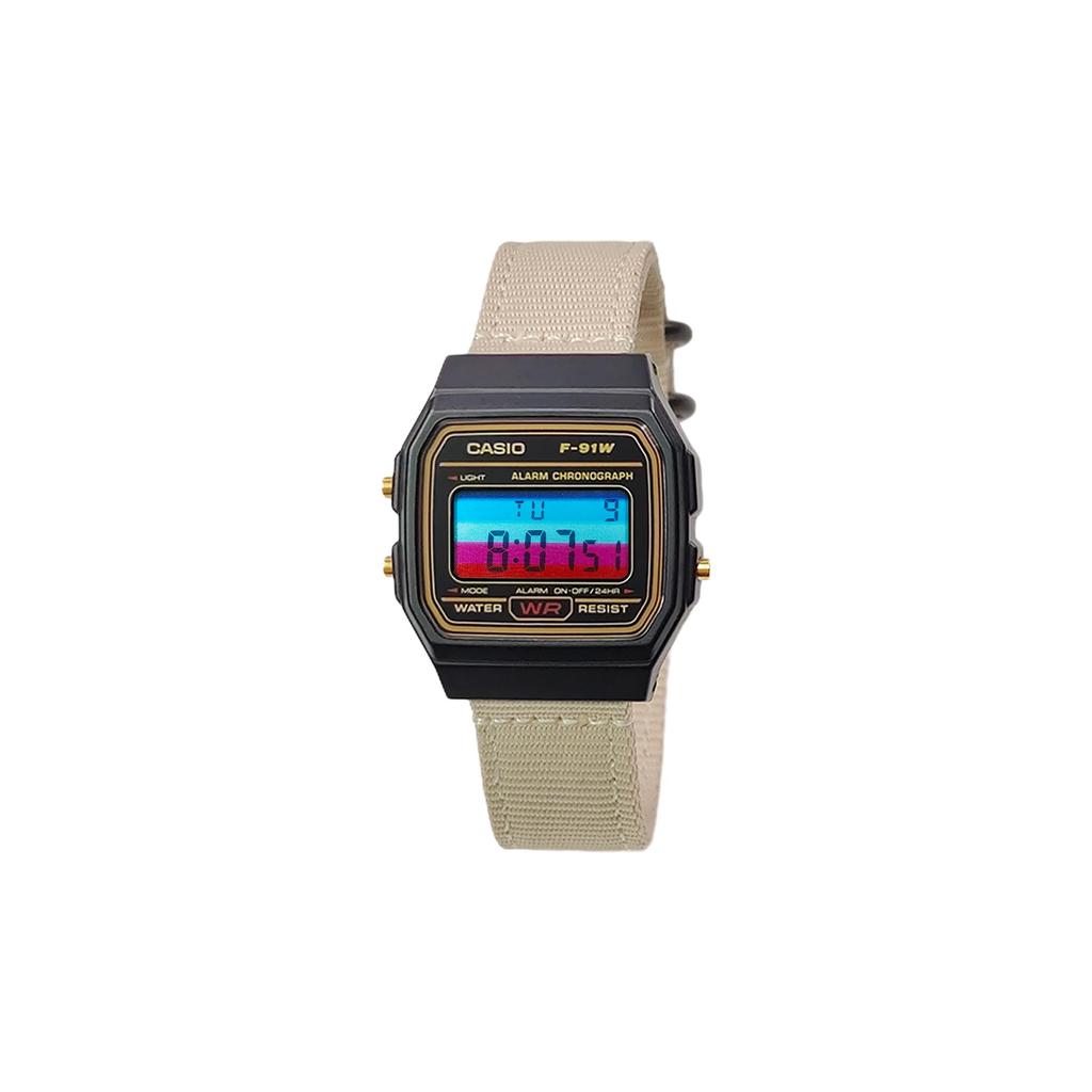 Casio Коллекция Custom Часы с кварцевым механизмом и нейлоновым ремешком Мужские часы Черный циферблат F-91WG-9(Watch5--)