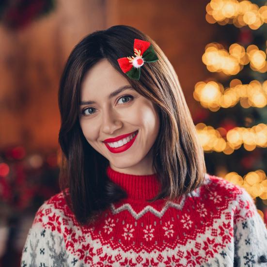 Рождественские заколки для волос, заколка-бант из рогов оленя с меховым шариком, рождественский бант, головной убор для женщин и девочек, праздничный аксессуар для волос