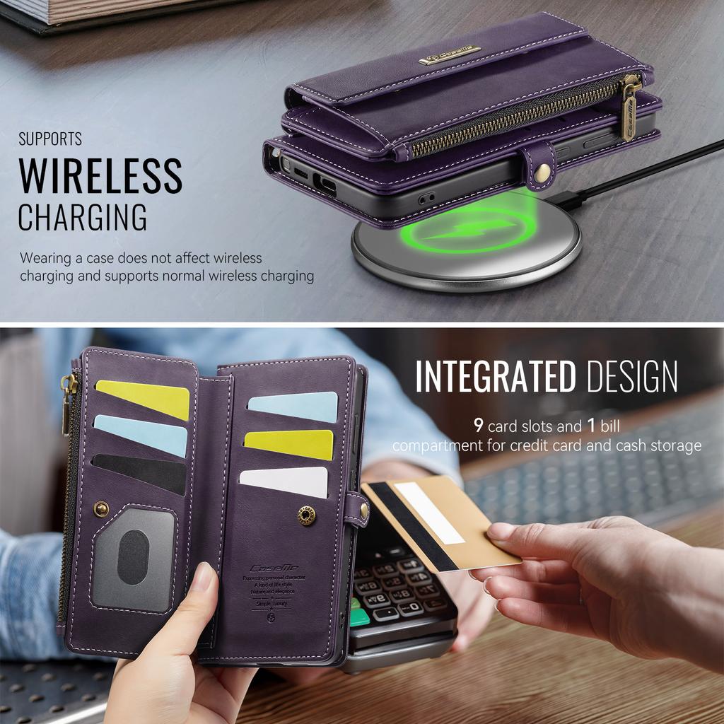 Для Samsung Galaxy S26 Ultra Чехол CASEME C39 с блокировкой RFID, кошелек на молнии, подставка, кожаная обложка с ремешком
