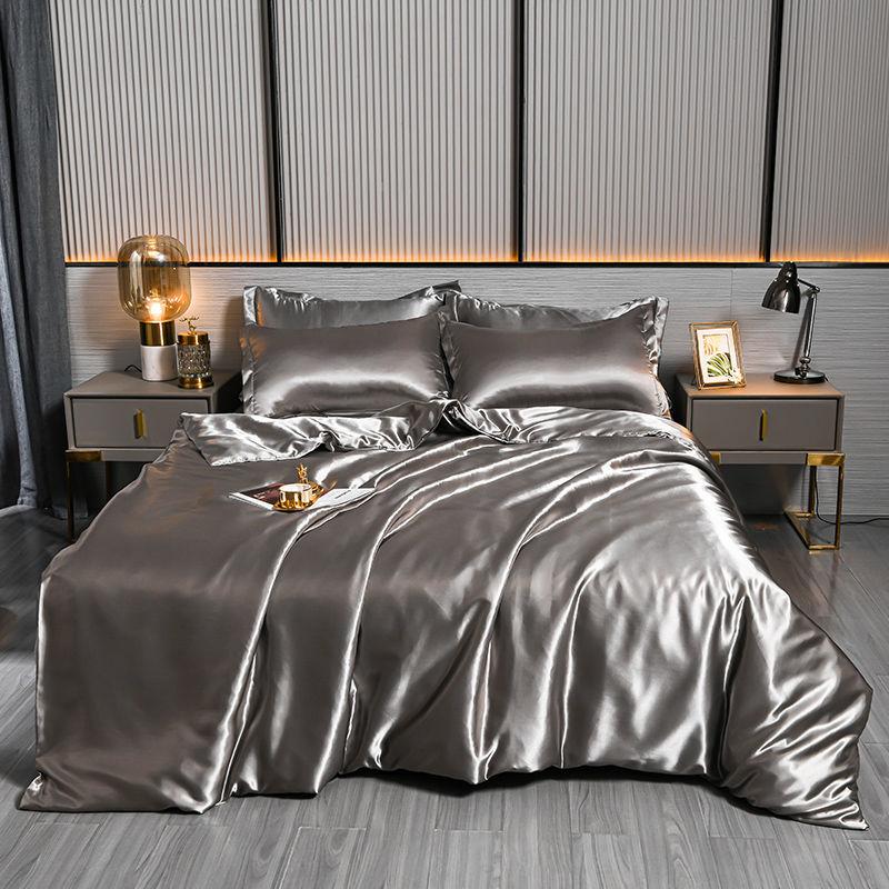 Luxury Blending Natural Mulberry Silk Duvet Cover Set with Fitted Sheet High-end Satin Silky King Size Bedding Set Queen Bed Set