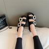 2025 Brand Flower Rhinestone Shoes Ladies Square Double Buckle Band Slippers Casual Comfort Solid Crystal Platform Sandals