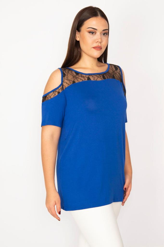 Женская блузка большого размера, кружевная блузка больших размеров с глубоким вырезом и плечами