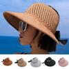 Foldable Wide Straw Hats Sun Visors For Women, Bow Beach Hat Summer