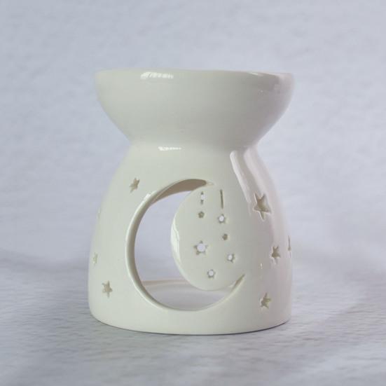 Essential Oil Burner with Spoon White Ceramic Aroma Burner Wax Melter with Cutout Design Home Tabletop Wax Warmer for Bedroom Meditation Room