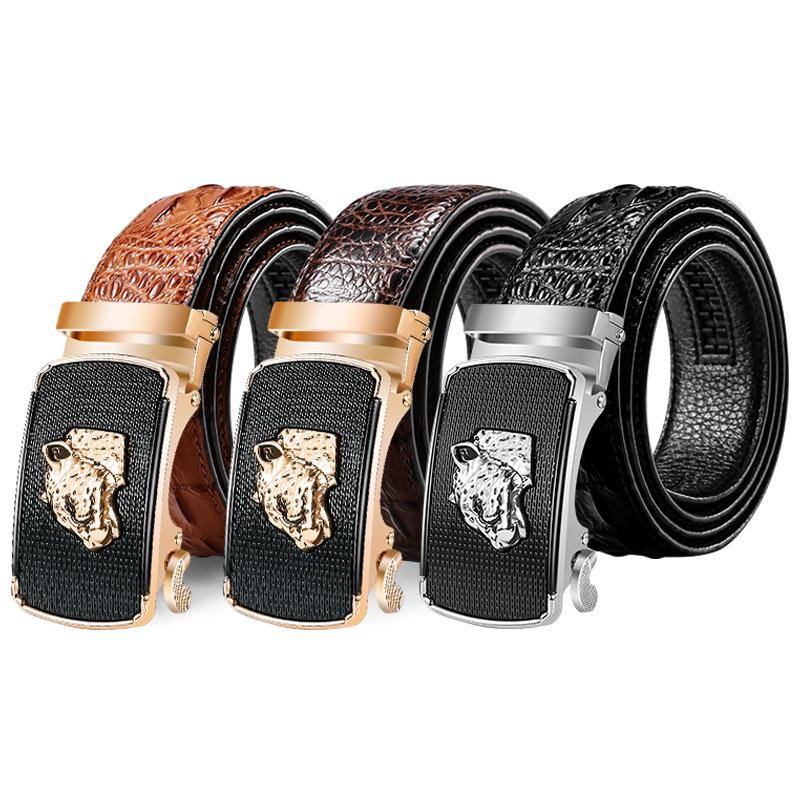 Men's Genuine Leather Crocodile Pattern Automatic Buckle Belt