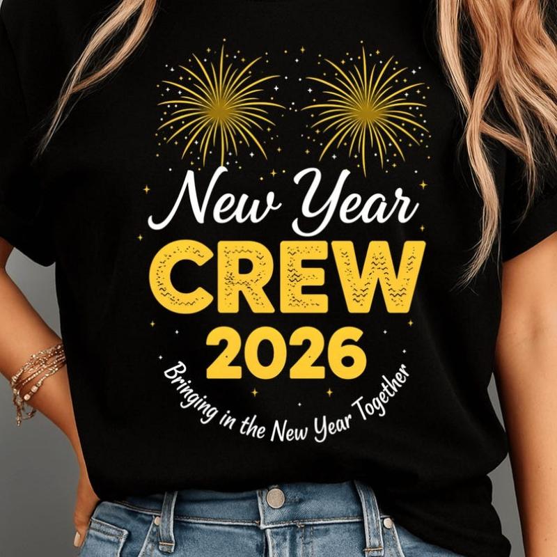 hello 2026 Crew happy New Year Party Sublimation Adult Shirt Design Glitter Gold Text Digital Download printed Tshirt tops