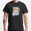 Plus Size S-3XL Christmas Cat with Santa Hat Printed T-shirt  Men's Tops Fashion Clothes Tees