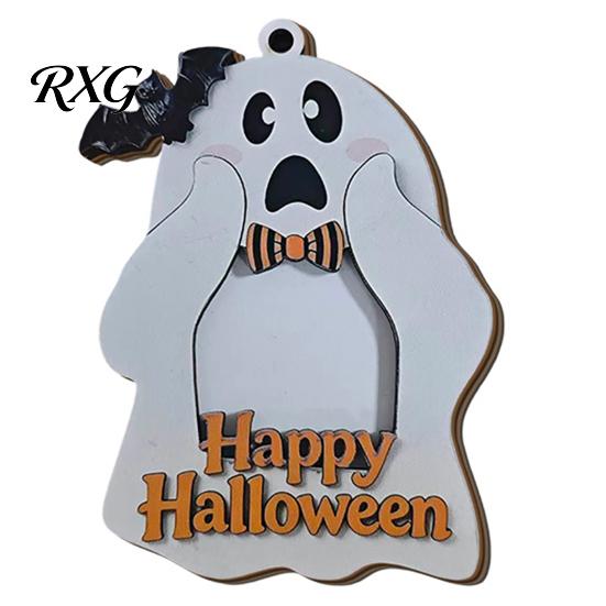 Solid Wood Photo Ornament Halloween Cute Ghost Wooden Frame with Hanging Rope, Creative Family Display Picture for Holiday Party Decor And Home