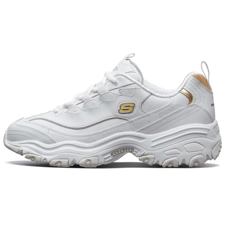 Skechers D'Lites 1.0 Small White Bear Gold Logo Breathable Low top Chunky Sneakers Men's White Gold (Unisex) Chunky Sneakers 52676 WGD