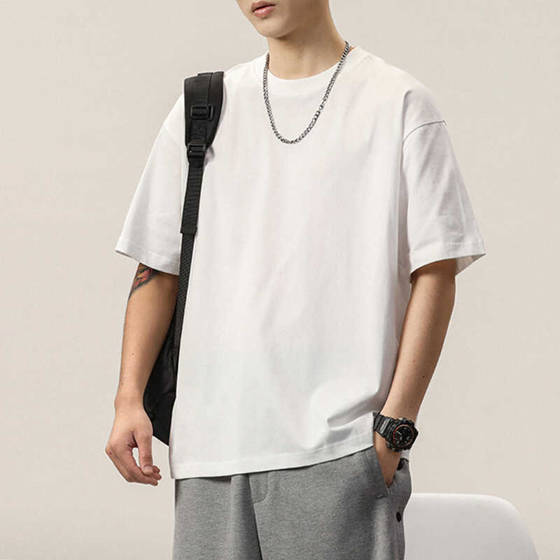 Hundreds of Stretch Solid Color Fit Wrinkle Loose Men's Short-sleeved Fashion Short-sleeved Tops Comfortable Lightweight T-shirt