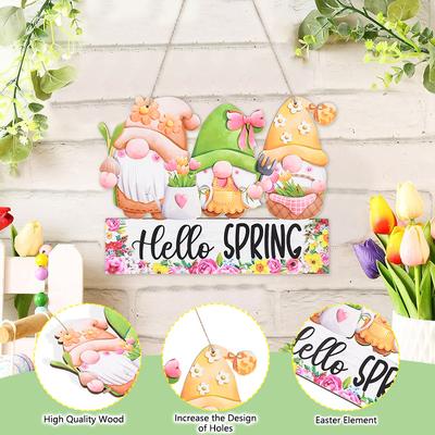 Пасхальные деревянные подвесные украшения Hello Spring Bunny Morkovy Rabbit Decoration for Home Door Wooden Board Sign DIY Wreath Garland