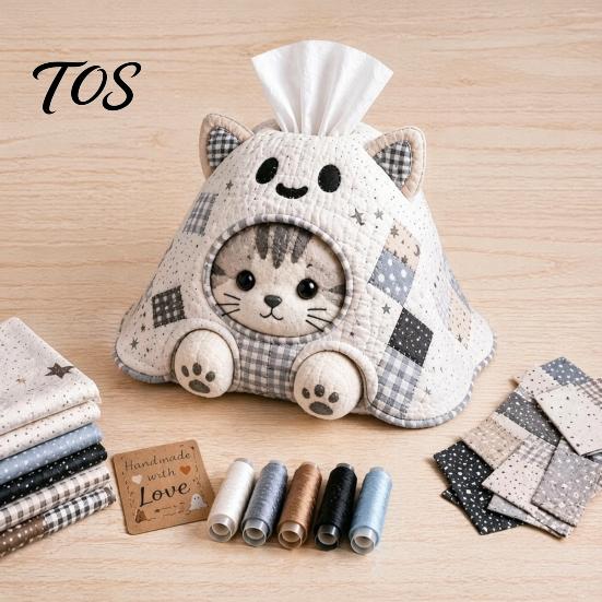 Creative Halloween Gift for Her Tissue Box DIY Sewing Kit, Theme, Patchwork Fabric Craft Retro Dark Home Decor Crafting Set, Handicraft Quilted Cover,