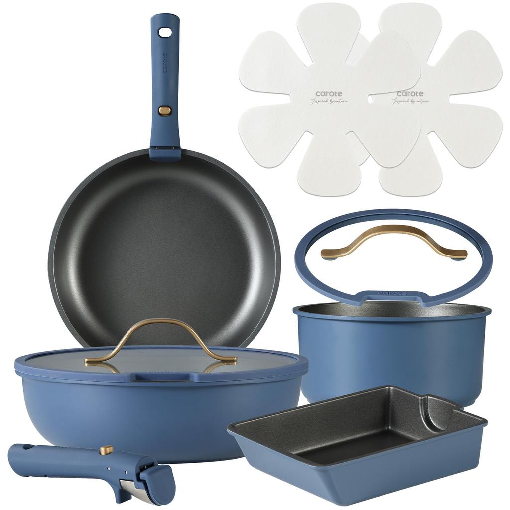 CAROTE Frying Pan 10 Titanium IH Compatible with Gas Free of Hazardous Substances Such As 5 Layer Removable Pot Egg Easy To Luxury Blue One Year