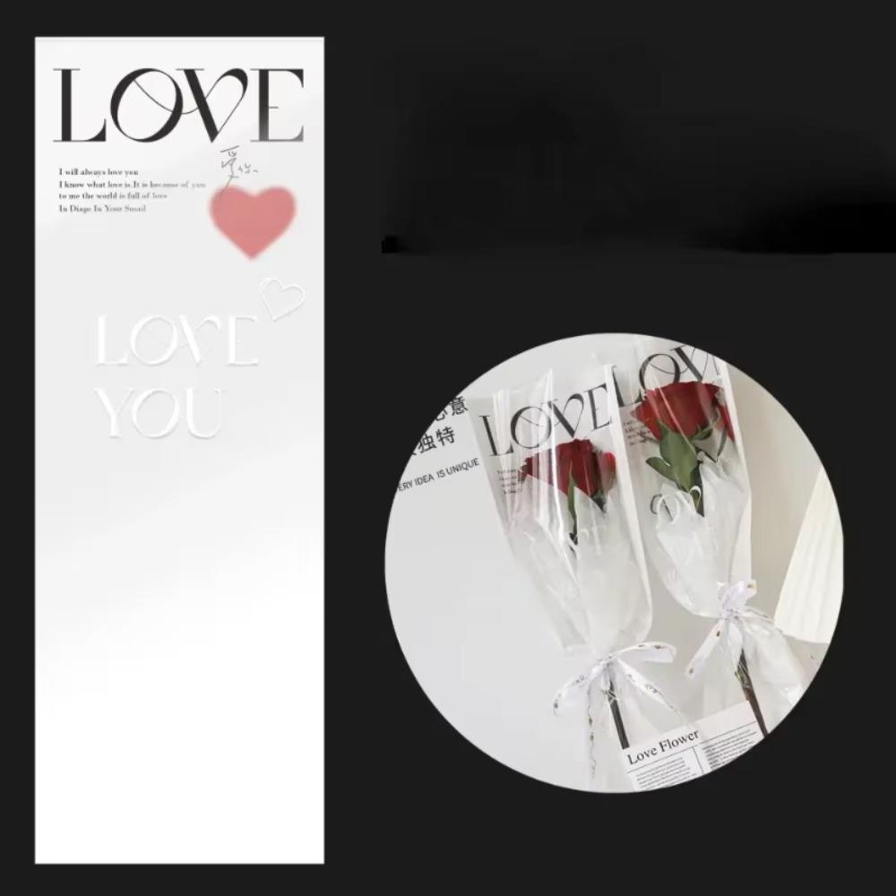 LOVE Rose Packaging Bags Transparent Flower Wrapping Paper Gifts Bouquet Plastic Bag