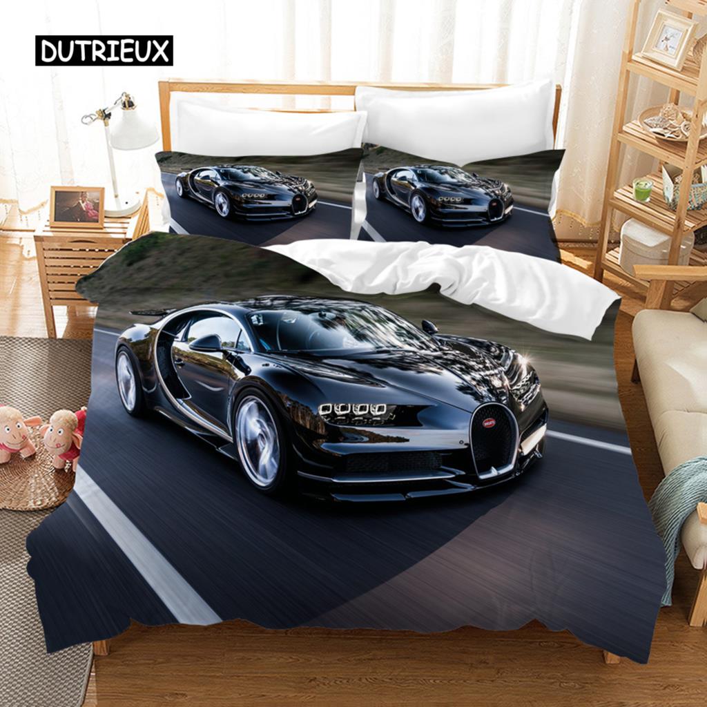 Пододеяльник для спортивного автомобиля Гоночный автомобиль Крутая машина Комплекты постельного белья Полиэстер для подростков Детей Мальчиков Крутое украшение для спальни Современный дизайн Тема
