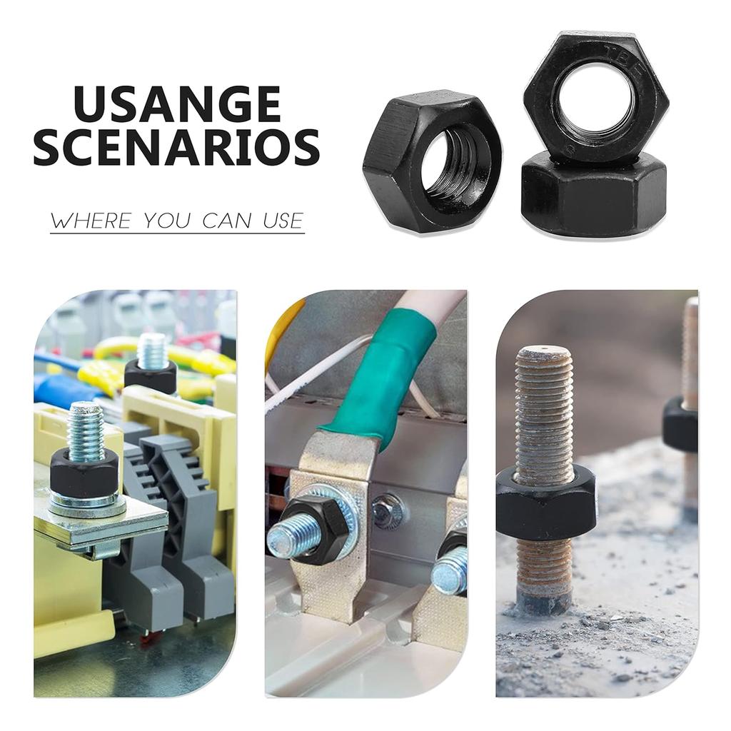 Набор метрических черных шестигранных гаек, 326 шт., 9 моделей (М2-М12), комплект шестигранных гаек из черной углеродистой стали