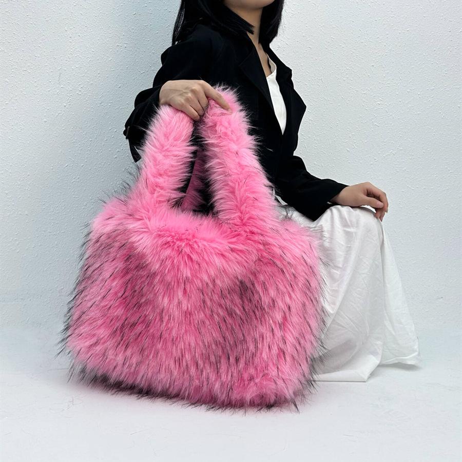 Luxury Faux Mink Fur Bags for Women Handbags Candy Color Plush Tote Fluffy Soft Shoulder Bag Large Capacity Shopper Purses