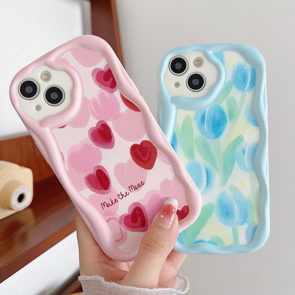 Cute Silicone Case for Tecno Spark 10C Xiaomi Redmi Note 12 11 iPhone 15 14 13 Samsung A54 A34 Funda Painted Cartoon Tulip Heart Cover Soft TPU Bumper