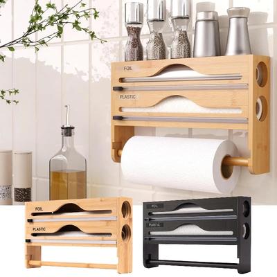 Деревянный диспенсер для пищевой пленки с резаком, настенная кухонная полка-органайзер для бумажных полотенец и хранения