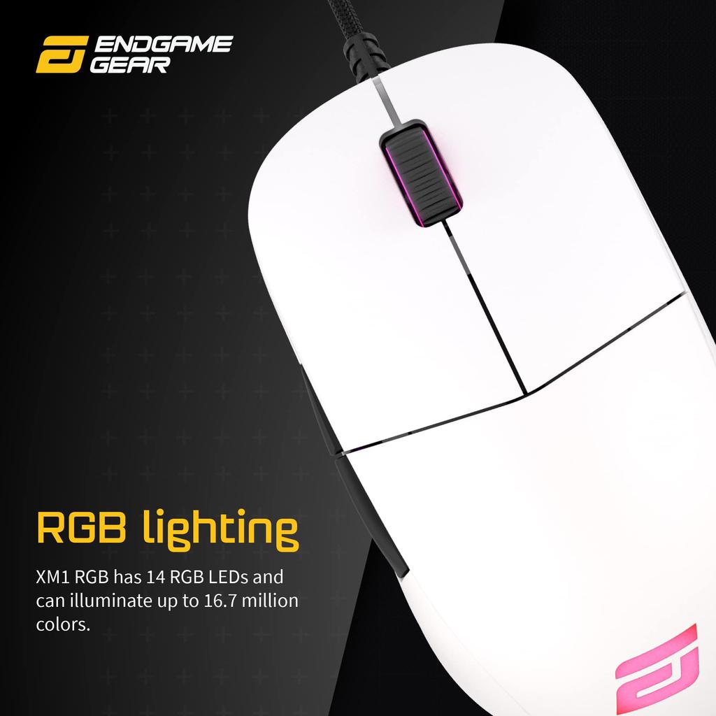 ENDGAME GEAR XM1 RGB Gaming PMW3389 RGB 5 60M White Mouse, Sensor, Lighting, 50-16,000CPI, Buttons, Switches, (EGG-XM1RGB-WHT)