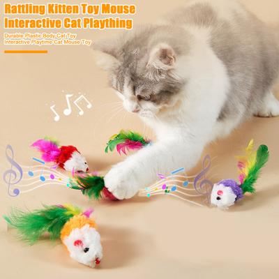 3/5/12 шт. Игрушки для кошек, искусственный мех, игрушка для кошек, мышь с перьевым хвостом, интерактивная мини-пушистая мышь с погремушками для домашних кошек