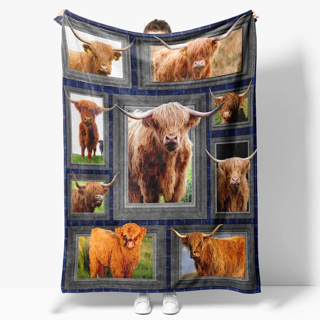 Highland Cow Blanket Animal Bedding Throw Soft Cozy Fleece Plush Size for Couch Bed Sofa Travelling Camping