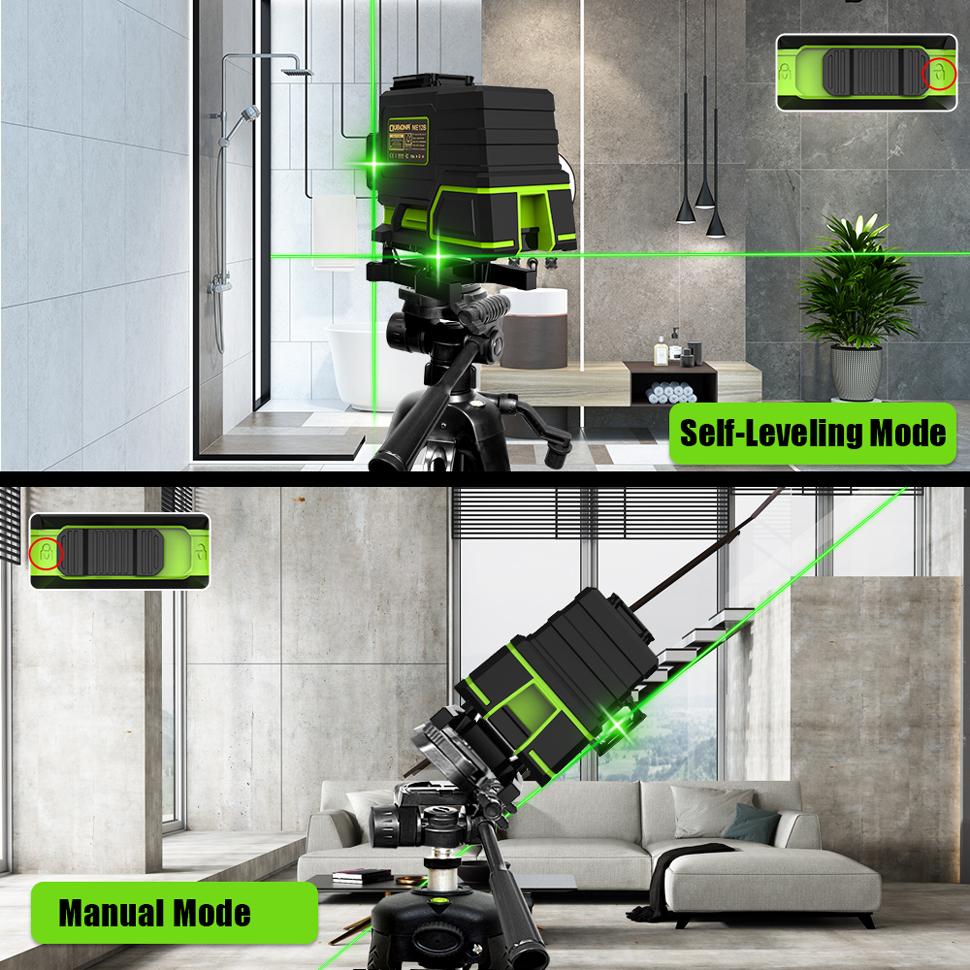 3D 12 Lines Multi-functiona Professional Green Laser Level with Remote Control and Rechargeable Battery