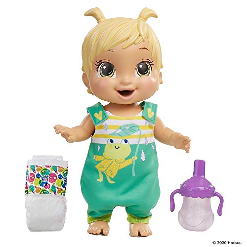 Hasbro Baby Alive Fun Shaking Baby Doll with Blonde Hair, Frog-Print Outfit, Over 25 Sound Effects Including Laughter, Dancing, Drinking, and Peeing,